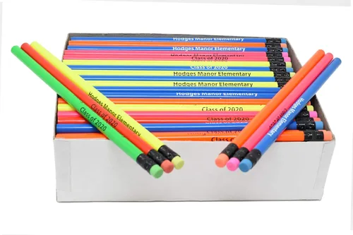 Pencil Guy Lápices redondos de neón impresos personalizados promocionales: 500 por caja. 6 colores para elegir. Varios colores