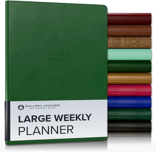 Miniatura 190 de Gallery Leather Agenda semanal y mensual grande 2025-2026, agenda y cuaderno con elegantes bordes de página dorados dorados, 12 meses, cactus Cactus