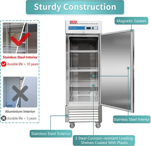 Miniatura 5 de WESTLAKE Refrigerador comercial de 27 pulgadas de ancho, alcance de acero inoxidable, ventilador vertical sólido de una sola puerta, enfriador de 23