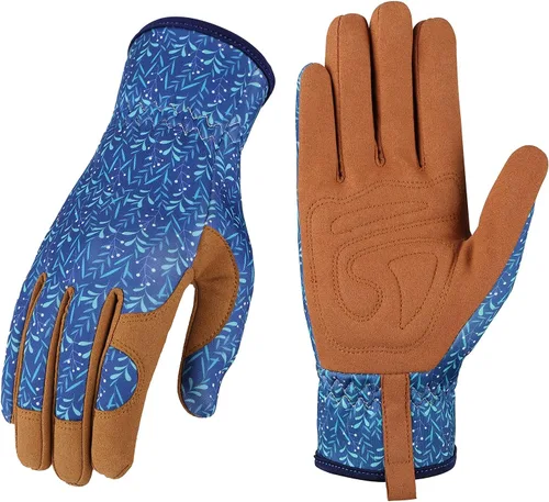 Miniatura 10 de Bamllum Guantes de cuero para jardinería para mujer, guantes de trabajo para deshierbe, excavación, plantación, rastrillo y poda