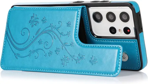 Miniatura 6 de Funda de teléfono para Samsung Galaxy S21 Ultra Glaxay S21ultra 5G con protector de pantalla de vidrio templado, tarjetero y cartera con soporte