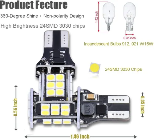 Miniatura 2 de iBrightstar Bombillas LED Extremadamente Brillantes con Chipsets 3030 921 T15 912 W16W Sin Errores Para Luces de Marcha Atrás de Respaldo, Luces