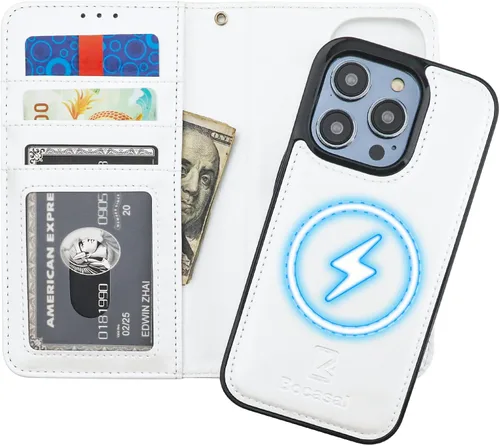 Miniatura 18 de Bocasal Funda tipo cartera desmontable para iPhone 14 Pro con bloqueo RFID, ranuras para tarjetas, soporte magnético de piel sintética de alta Negro