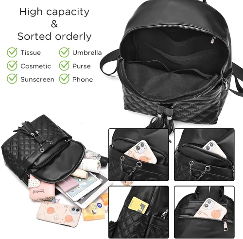 Miniatura 4 de I IHAYNER Mochila de moda para niñas, mini mochila para adolescentes, mochila de viaje multiusos con borla de dije
