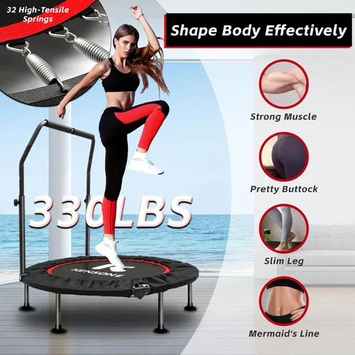 Miniatura 2 de KENSONE Trampolín Mini Plegable de 40"/48", Trampolín Interior para Niños y Adultos, Entrenamiento Interior/Jardín, Reboteador de Fitness con Mango