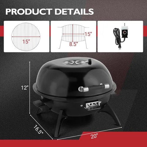 Miniatura 6 de ROVSUN Parrilla eléctrica de mesa de 1600 W con control de temperatura, parrilla de acero inoxidable 304 negra con diseño de doble capa, portátil