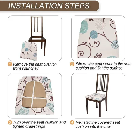 Miniatura 5 de SearchI Juego de 2 fundas de asiento para sillas de comedor, fundas de asiento elásticas con estampado, extraíbles y lavables, fundas de cojín