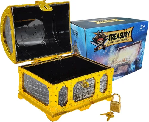 Miniatura 3 de Cofre del tesoro pirata para niños, caja de almacenamiento de plástico con borde dorado con cerradura y llave para juegos de caza para niños, fiesta