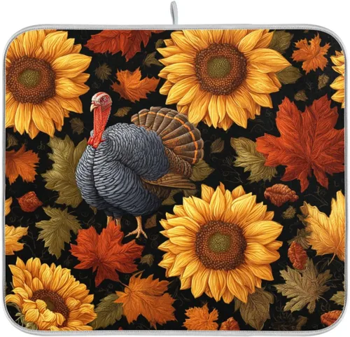 Miniatura 63 de Tapete de secado de platos de primavera naranja con flor de amapola para encimera de cocina, tapete escurridor absorbente de microfibra, tapete