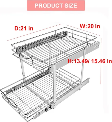 Miniatura 2 de Sikarou Organizador de gabinete extraíble de 20 pulgadas de ancho x 21 pulgadas de profundidad, cajón individual deslizante de 2 niveles, estante