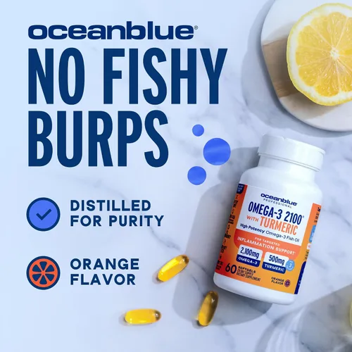 Miniatura 5 de Oceanblue Omega-3 2100 con cúrcuma – Suplemento de triple fuerza DPA EPA DHA Omega 3 – Soporte articular y cardíaco con curcumina – Aceite
