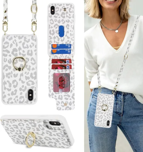 Miniatura 35 de Lipvina para iPhone 11 Pro Funda para teléfono con tarjetero y correa para mujeres, cordón cruzado, soporte de anillo con patas, cierre de presión