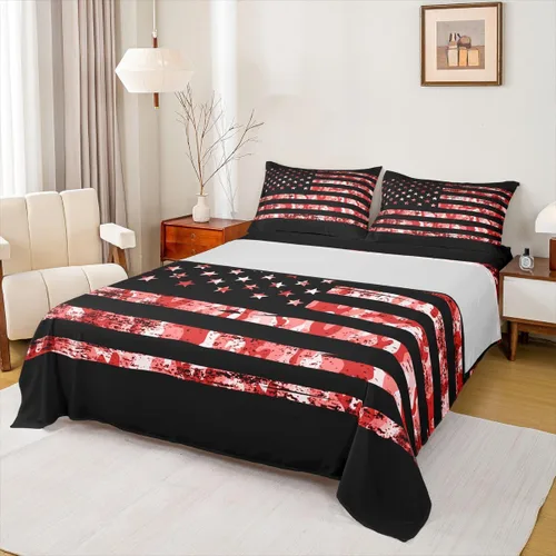 Miniatura 18 de Erosebridal Juego de sábanas de la bandera estadounidense tamaño individual, juego de sábanas de hockey para niños y adolescentes, juego deportivo