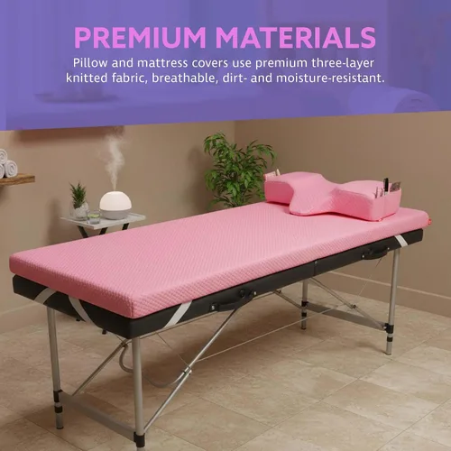 Miniatura 3 de Colchón de pestañas + almohada (rosa) Cómodo cubrecolchón - con cuatro correas en las esquinas y parte inferior antideslizante Almohada