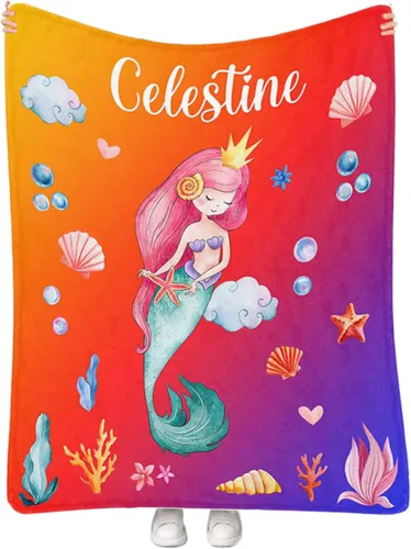 Miniatura 19 de Manta personalizada de sirena para niñas, manta de envoltura personalizada con nombre, manta de forro polar suave para niños recién nacidos, manta