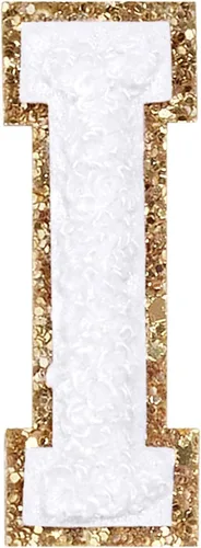 Miniatura 17 de Parches de letras de felpilla para planchar con purpurina, parches bordados con borde dorado, parches para coser en ropa, sombrero, camisa, bolsa