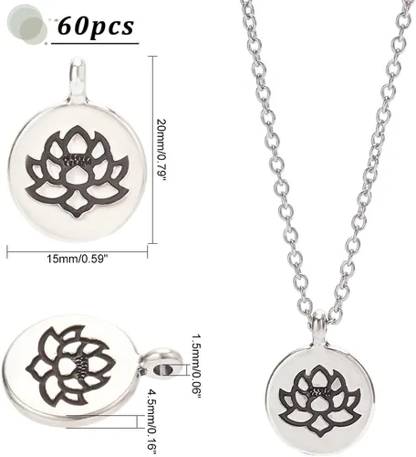 Miniatura 3 de PH PandaHall 60 dijes de flores de loto, de aleación tibetana de plata antigua, dijes florales planos, dijes de cuentas de metal para pulseras