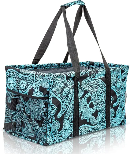 Miniatura 18 de Bolsa de utilidad extragrande Lucazzi - Cesta de lona rectangular plegable reutilizable con marco de alambre con dos bolsillos exteriores