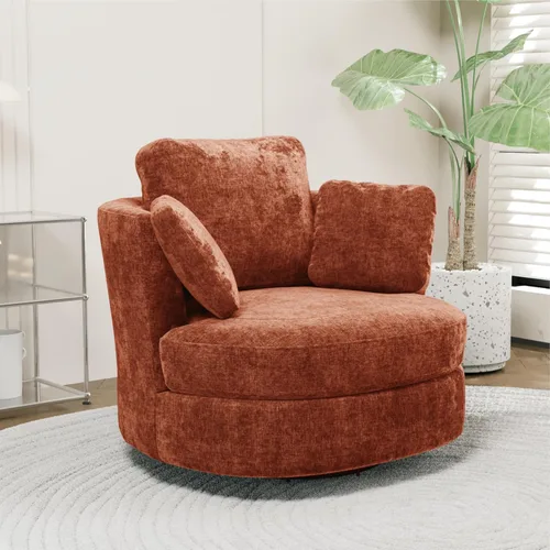 Miniatura 13 de Chifee & Vingol Silla decorativa giratoria de gran tamaño de 40.35 pulgadas, silla redonda tapizada de barril con almohadas, sillas giratorias