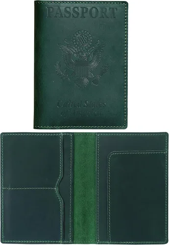 Miniatura 18 de HIFA Funda de cuero para pasaporte, funda para pasaporte hecha a mano con ranura para tarjetas y boletos, piel auténtica, diseño elegante, fácil