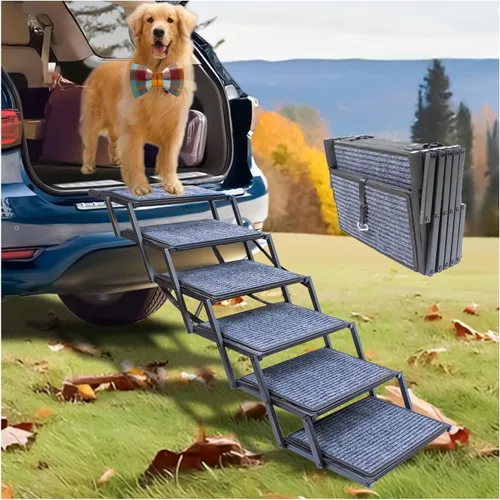Miniatura 11 de Rampa para perros para auto, camión y SUV, escaleras plegables para perros grandes, escaleras plegables para mascotas con superficie antideslizante