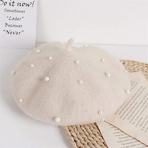 Miniatura 32 de Gorros de boina de perlas para bebés y niñas, sombreros de lana para fiesta de bebé, sombreros de primavera y verano, accesorios para bebés de 2 a 6