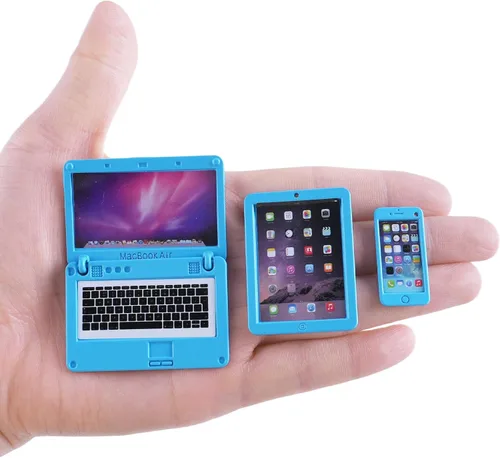 Miniatura 14 de Paquete de 3 mini laptop, tableta y teléfono inteligente para casa de muñecas, accesorios de simulación de computadora para muñeca 1/6 1/12