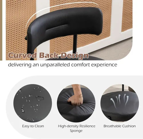 Miniatura 4 de AVAWING Juego de 6 sillas de comedor de piel sintética negra, modernas sillas de cocina tapizadas con patas de metal y respaldo curvo, sillas