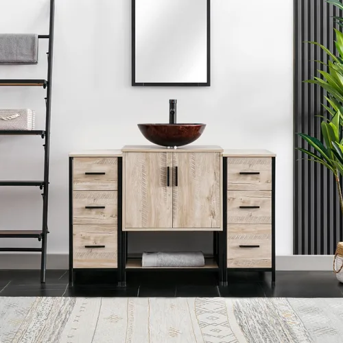 Miniatura 43 de eclife Combo de Tocador de Baño de 36" con Lavabo, Gabinete Moderno de Soporte de Metal con Estante Inferior y Gabinete Lateral de Almacenamiento