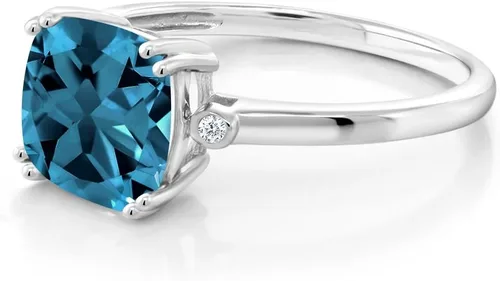 Miniatura 3 de Gem Stone King Anillo de compromiso de oro blanco de 10 quilates con piedra natal y diamante blanco de 3 piedras Anillo de oro de compromiso