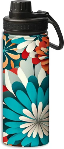 Miniatura 16 de Botella de agua de acero inoxidable de 18 onzas con diseño floral de flores en una noche negra, aislada al vacío, de doble pared, a prueba de fugas
