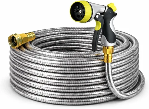 Miniatura 11 de Manguera corta de metal para jardín de 3 pies – Manguera de agua de acero inoxidable 304, extensión de manguera flexible, extensor de manguera