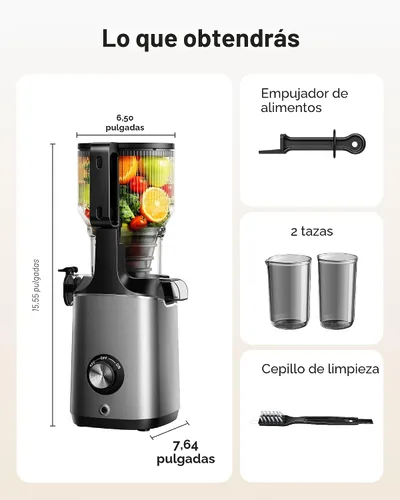 Miniatura 8 de EUHOMY - Exprimidor de prensa en frío, canal de alimentación de 5.5 pulgadas de ancho, exprimidor de masticación lenta para verduras y frutas Negro