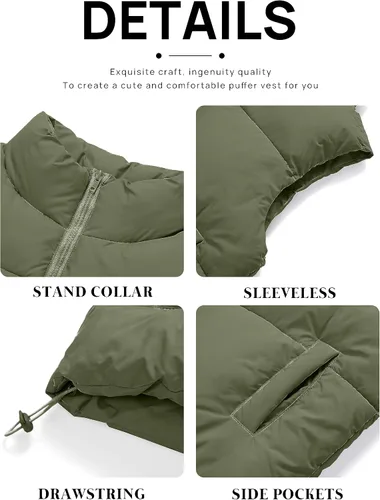 Miniatura 7 de MEROKEETY Chaleco acolchado para mujer, cuello alto, con cremallera, sin mangas, con bolsillos