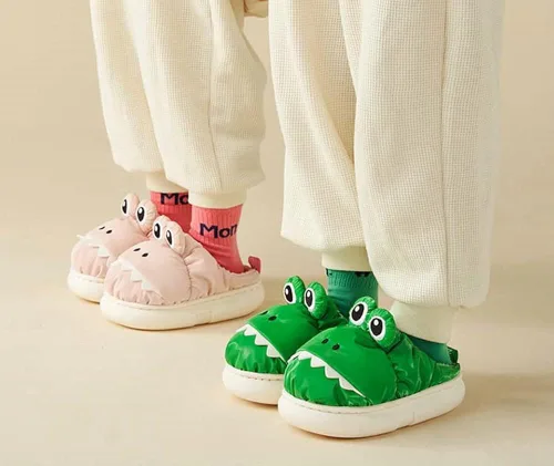 Miniatura 6 de Lindas pantuflas de cocodrilo para niños, cálidas, sin cordones, para invierno, interiores, exteriores, para niños, niñas, zapatos antideslizantes