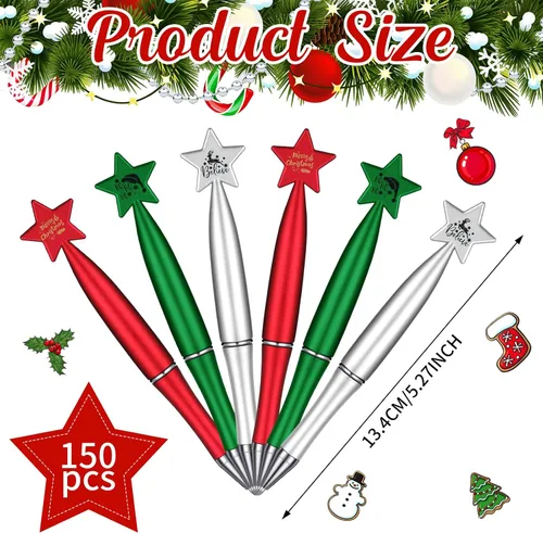 Miniatura 2 de Cholemy 150 bolígrafos de Navidad con estrella, bolígrafos navideños a granel, regalos de 0.039 in, bolígrafos de tinta negra para adultos, fiesta