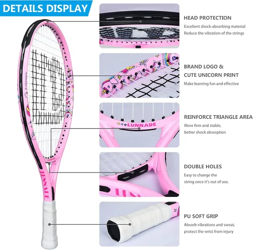 Miniatura 2 de Raqueta de tenis para niños y jóvenes, raqueta de tenis juvenil de 19/21/23/25 pulgadas con cubierta, adecuada para principiantes niños y niñas de 3