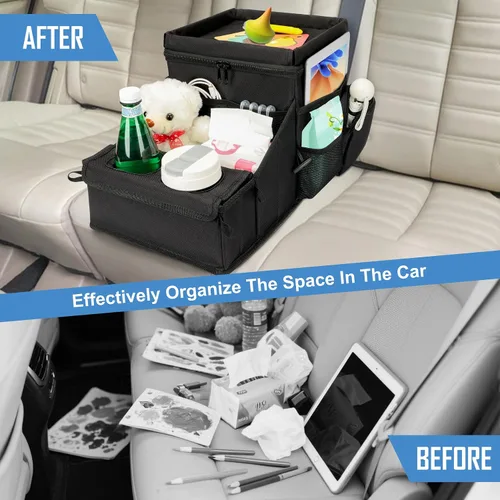 Miniatura 8 de COOLBEBE Organizador de asiento de automóvil, organizador de asiento trasero de automóvil con portavasos para viajes de niños y adultos, organizador