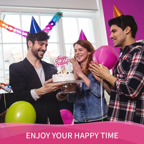 Miniatura 6 de Decoración de pastel de feliz cumpleaños rosa intenso – Cartel de feliz cumpleaños 3D de doble cara para pastel con lazo, idea para decoración