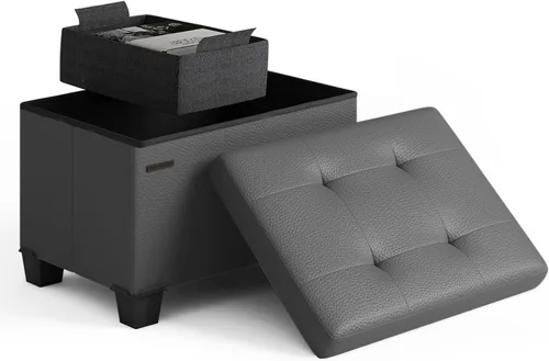 Miniatura 84 de Cubo otomano de almacenamiento con cubo pequeño, otomana cuadrada de 15 pulgadas con almacenamiento para sala de estar y dormitorio, reposapiés