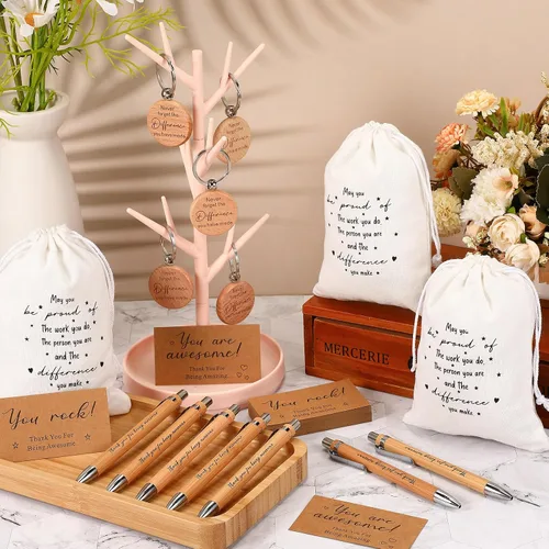 Miniatura 3 de Yeaqee 12 juegos de regalo de agradecimiento a los empleados, incluye bolsas motivacionales de arpillera con cordón, bolígrafos retráctiles