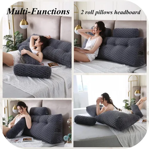Miniatura 4 de Almohadas de cuña para cabecero + 2 almohadas enrollables para cabecero, cojín grande para reposo en cama, almohadas de lectura, almohadas