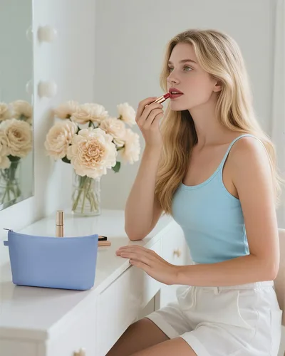 Miniatura 2 de WANDF Bolsa de cosméticos para mujer, bolsa de maquillaje, mini bolsa de maquillaje para bolso, resistente al agua, regalo para niñas (M-azul)