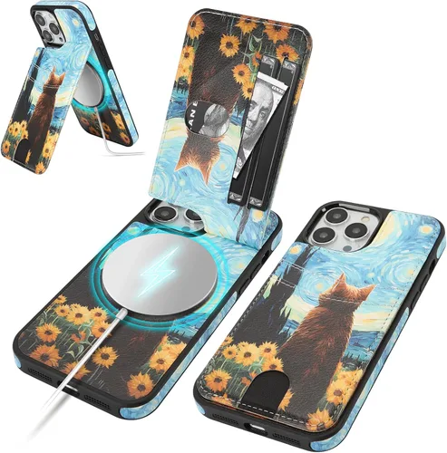 Miniatura 10 de SkyEagle Funda compatible con Magsafe para iPhone 13 Pro Max con soporte para tarjetas, función atril, bloqueo RFID, ranuras para tarjetas