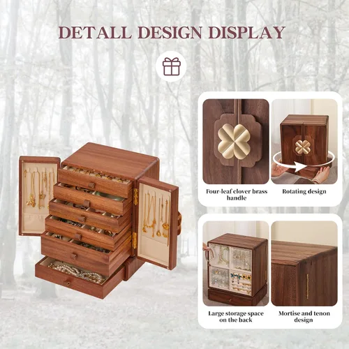 Miniatura 3 de Joyero de madera para mujer, organizador con cajones, organizador de almacenamiento de joyas para aretes, anillos, collares, pulseras