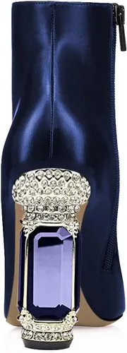 Miniatura 8 de FSJ Botas de tacón alto con punta puntiaguda para mujer, con tacón alto, con cremallera lateral brillante, estilo casual, para uso diario, zapatos