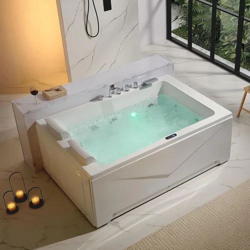 Miniatura 9 de Bañera de hidromasaje de 67 pulgadas con cromoterapia curativa, bañera de hidromasaje con calentador, bañera de hidromasaje calmante con cascada Joy