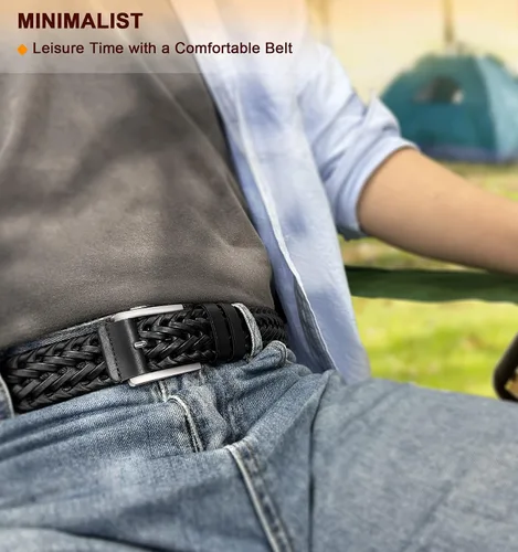 Miniatura 8 de KEMISANT Cinturón para hombre, paquete de 2 unidades, cinturón de cuero trenzado tejido para regalo, pantalones de golf casuales para hombres