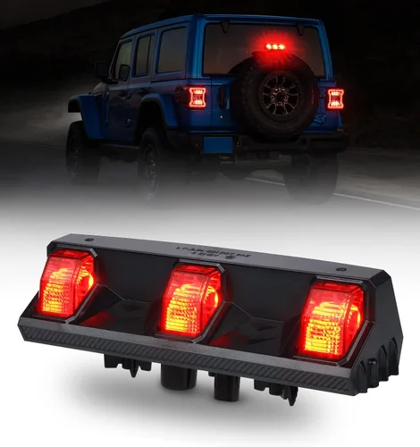 Xprite - Juego de luces LED de mejora para el tercer freno compatible con Jeep Wrangler JL JLU 2018-2024, luz de freno trasera de montaje alto Lente