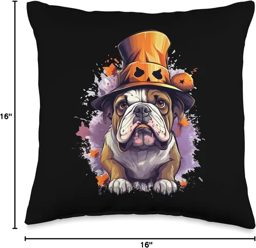 Miniatura 4 de Bulldog Halloween Dog Pumpkin Costume Cojín de Halloween con diseño de calabaza y perro de Bulldog Inglés, 16 x 16 pulgadas, multicolor